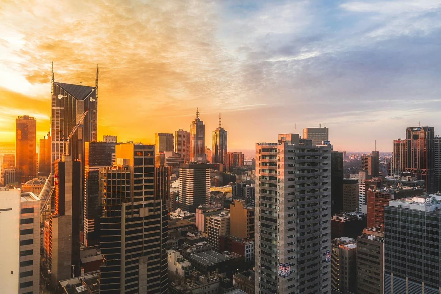 Melbourne CBD skyline at sunset